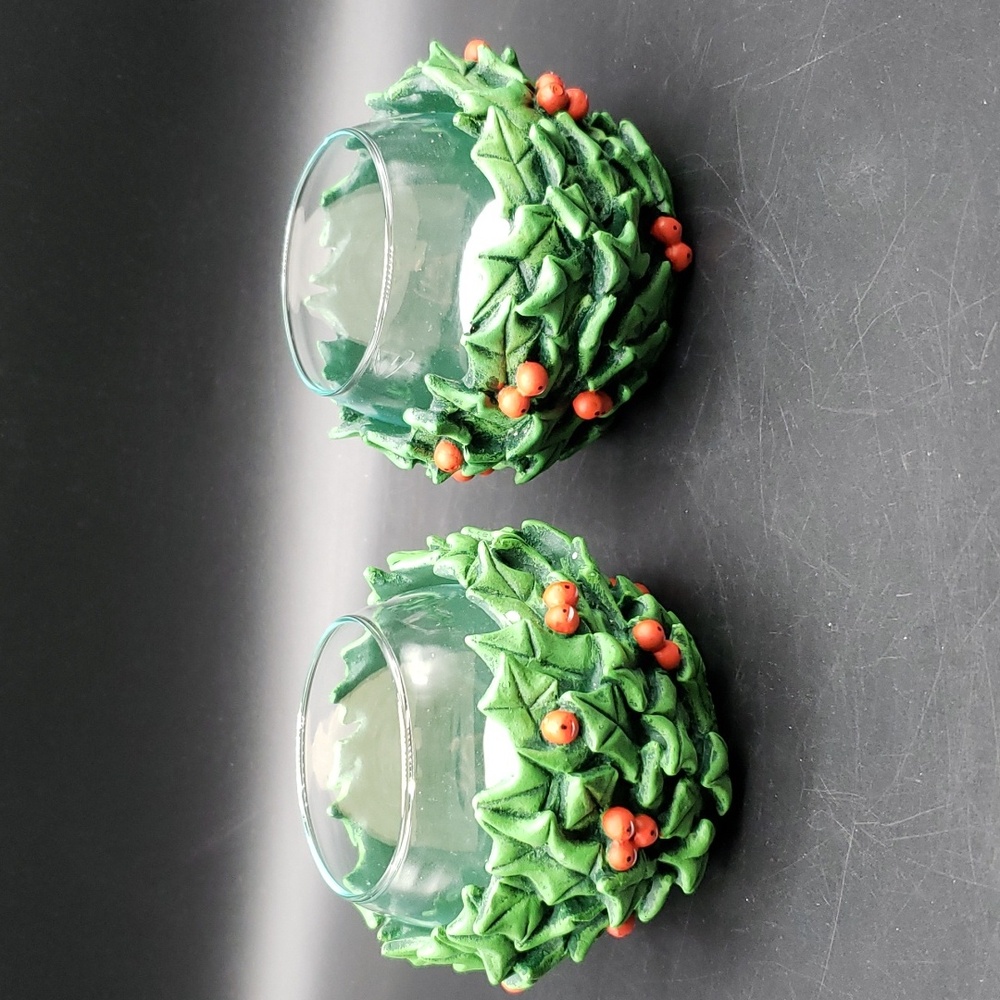 Dept 56 Holly Days Votive Cup with Glass Votive Holder
